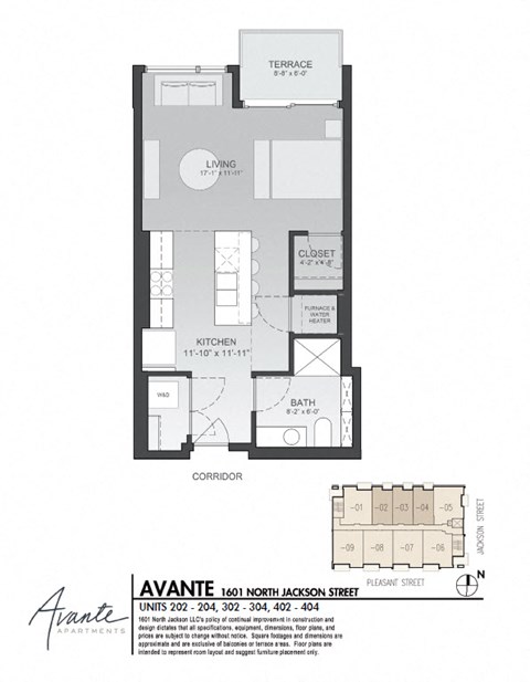 Floor plan for studio, 1 bath, 583 sqft